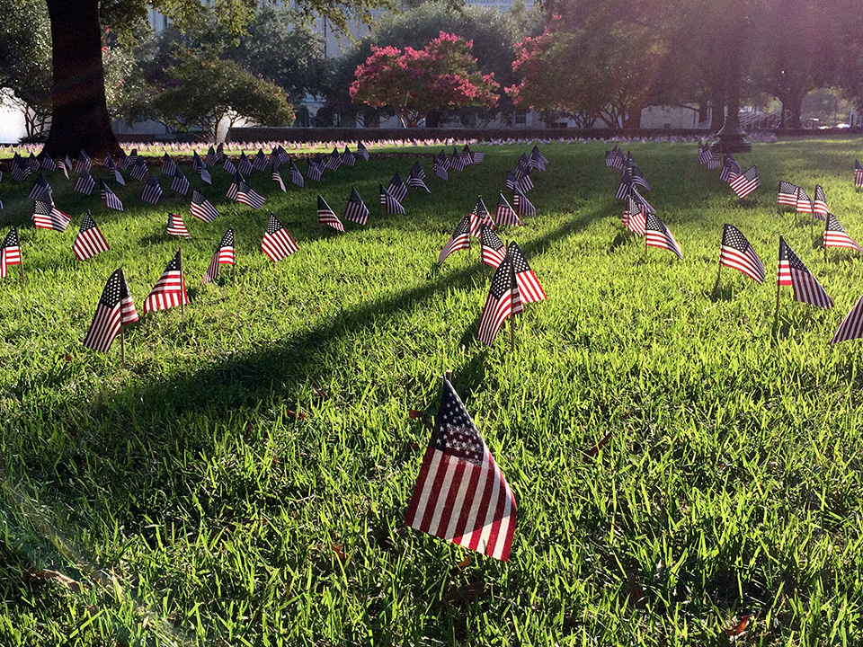 9/11 memorial at dusk