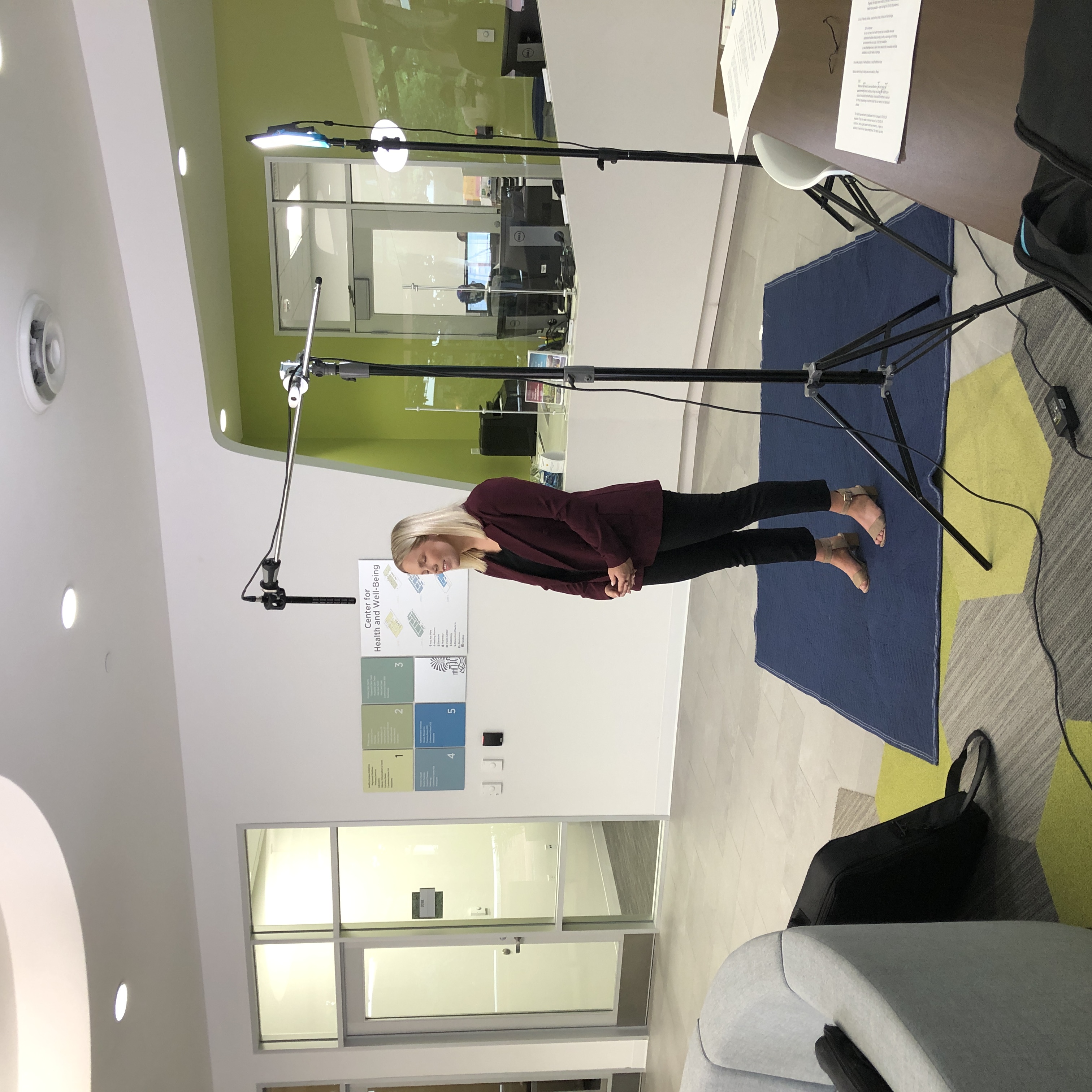 UofSC student body president, Issy Rushton, filming video message in the health center.